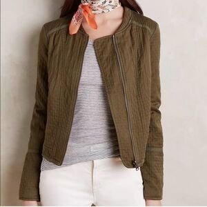 ANTHROPOLOGIE HEI HEI | Women's Olive Green Quilted Zip Up Riding Lined Jacket